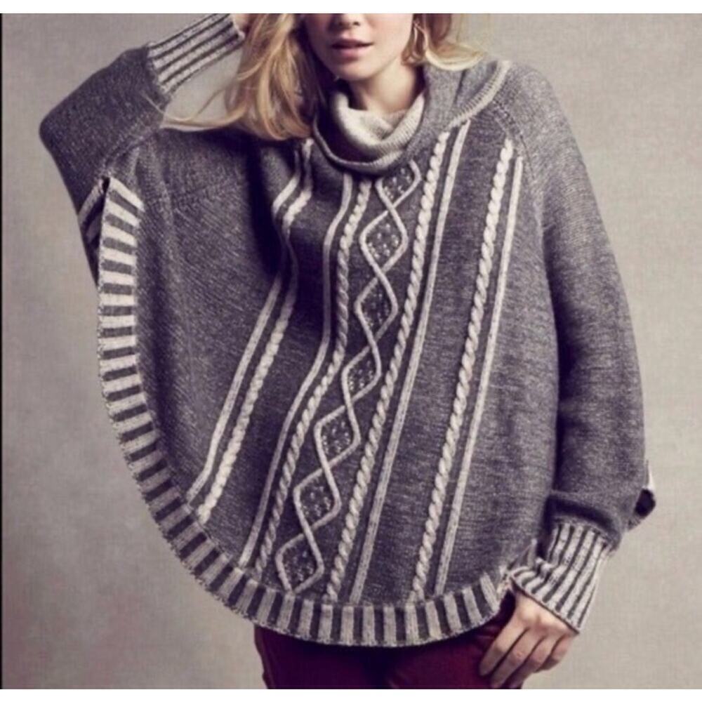Yoon Wool Blend Sweater Poncho Gray XS/S Cowl Neck Oversized Knit
